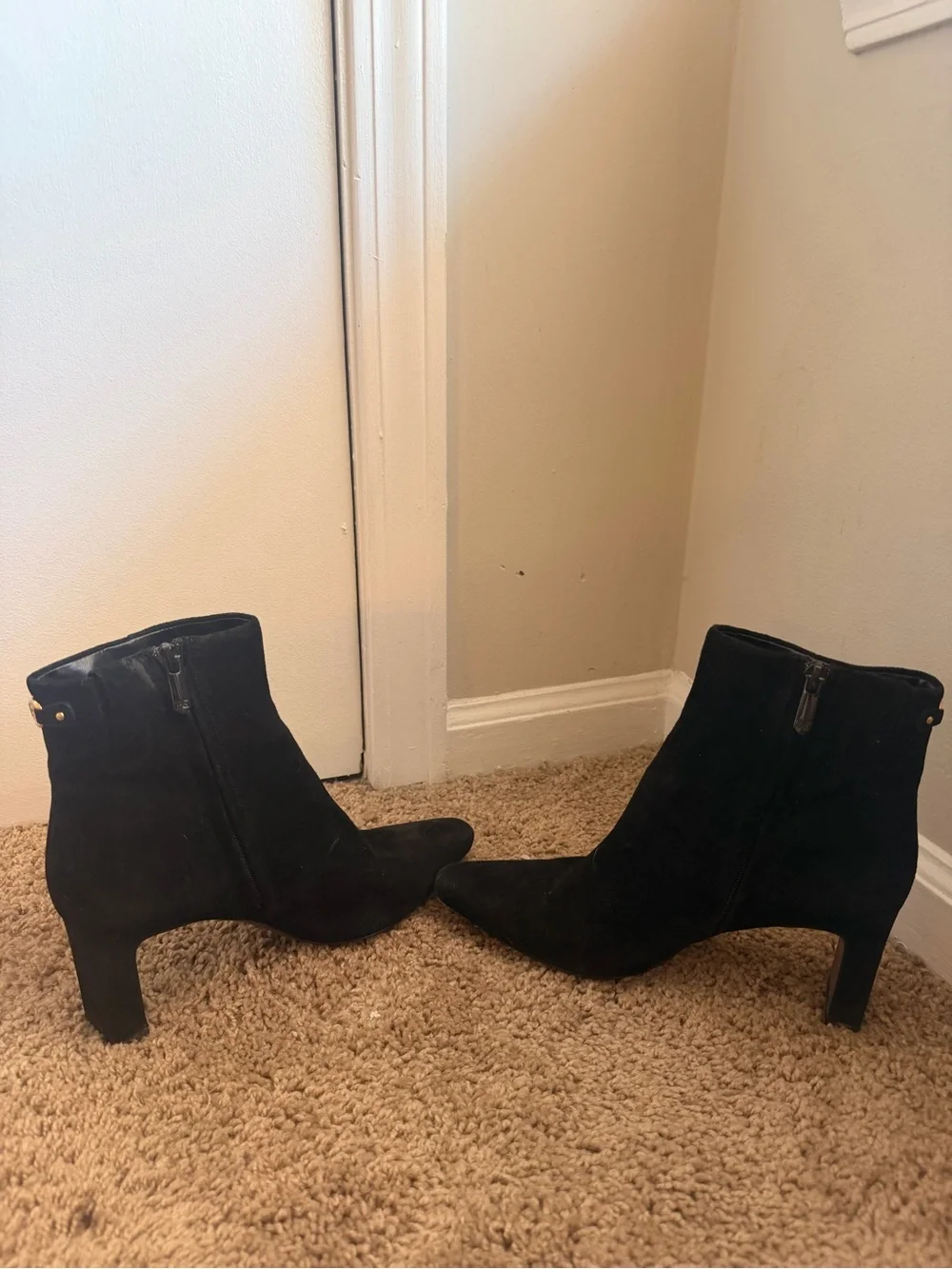 Sam Edelman Black Suede Pointed Ankle Booties with Block Heel